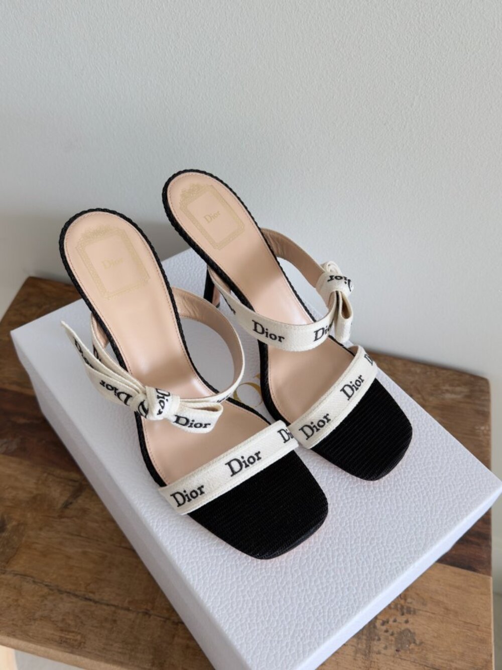 Christain Dior Heeled Sandal with J'Adior Straps Black Embroidered Cotton, 39.5 - Picture 2 of 13